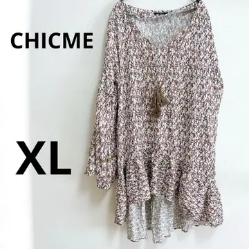 [ XL ] CHICME 플라워 프린트 V넥 블라우스