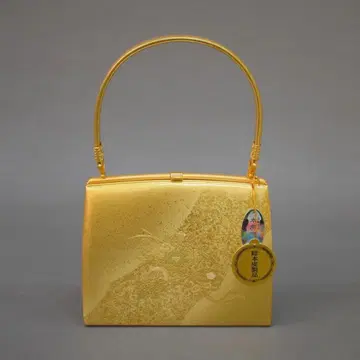 M15-17 미사용 기모노 가방 천연 가죽 나전칠기 금/골드 꽃 수레