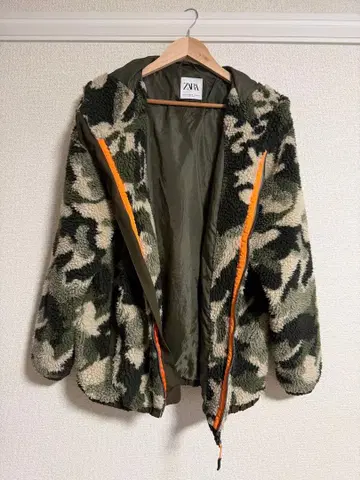 ZARA 카모플라쥬 플리스 자켓 후드 부착 L-XL