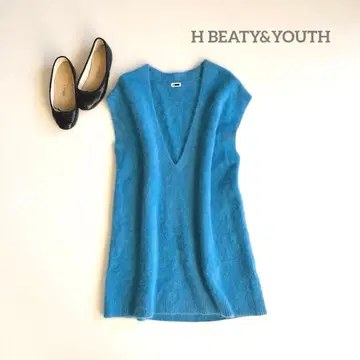 에이치 뷰티앤유스 니트 베스트 라쿤 캐시미어 블루