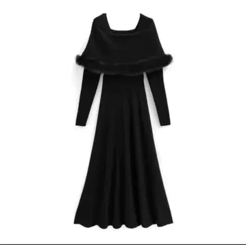 GRL 퍼 케이프풍 오프숄더 니트 원피스 블랙 S