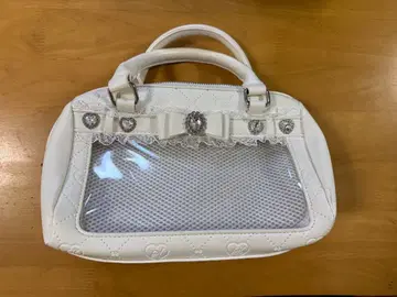 화이트 핸드백 이타백풍 클리어 창 리본 비쥬 숄더 포함