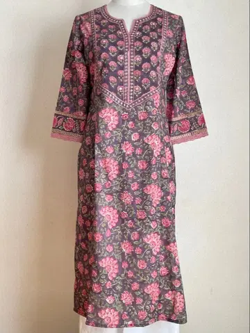 인도 코튼 블록 프린트 쿠르타 1125D M 사이즈