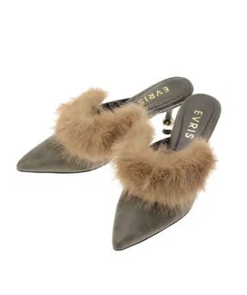 EVRIS 스틸레토 인조 모피 뮬 M 사이즈