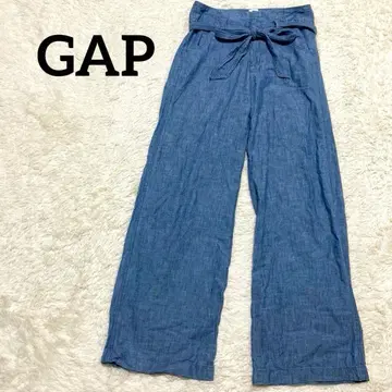 GAP 린넨풍 코튼 100% 와이드 팬츠 리본 벨트 0 파랑 미 라인