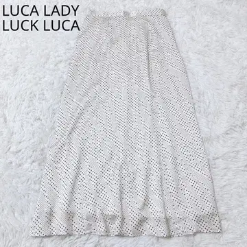 루카 레이디 랙 루카 플레어 스커트 도트 무늬 허리밴딩 일본제 베이지