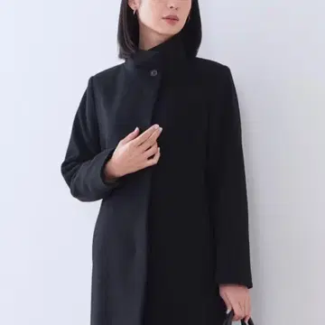 인디비 롱 코트 40 양모 캐시미어 스탠드 카라 블랙 DMW