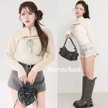 다리치 스티치 리본 오픈 니트탑 IVO FREE