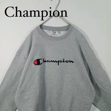 Champion 그레이 크루넥 맨투맨 로고 프린트 L