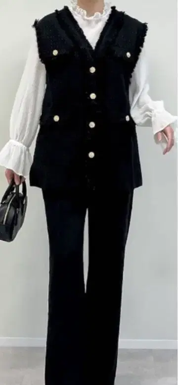 트위드 슬리브리스 자켓 M 블랙