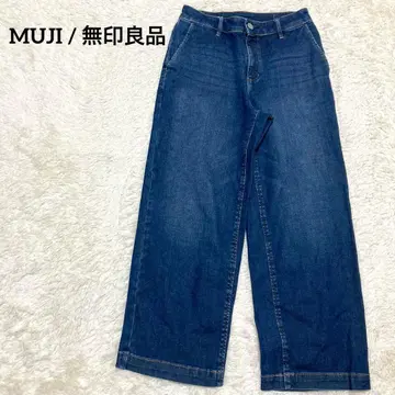 MUJI 데님 와이드 팬츠 와이드 데님 M 파랑 무인양품 청바지 블루