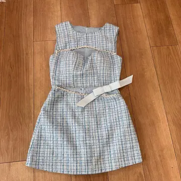 파랑과 화이트 체크 무늬 타이트 드레스 angelR