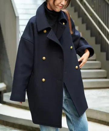 FRAMeWORK Super100 더블 크로스 P 코트 38 네이비