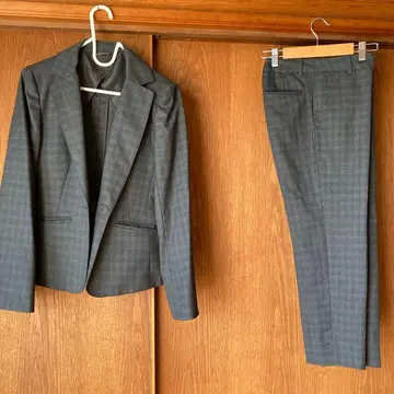 그레이 체크 무늬 비즈니스 정장 상하의 세트 팬츠 2개