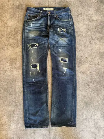 데미지 가공 스트레이트 데님