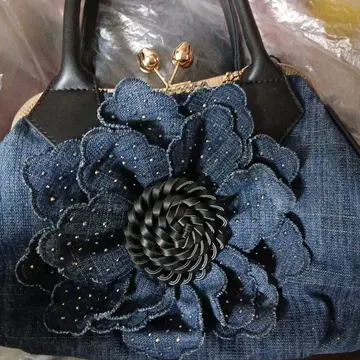 데님 꽃 모티브 백 중형