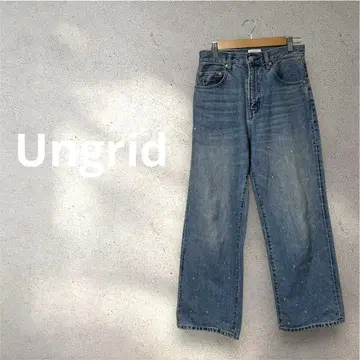 [ Ungrid ] 반짝이는 스톤 장식 데님 하이웨스트 와이드 청바지