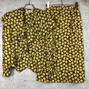 레트로 일본제 구제 의류 꽃무늬 케이프 칼라 블라우스 실크 스커트 투피스