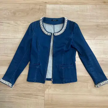 데님 자켓 노카라 펄