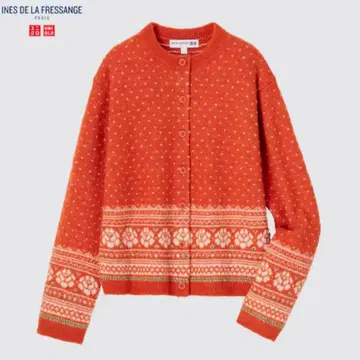 택 포함! 유니클로 이네스 자카드 가디건 (긴팔) 오렌지 M 사이즈