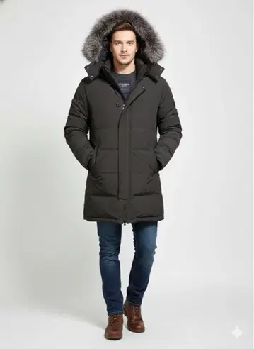 TRUGEN 블랙 후드 부착 다운 자켓