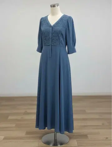 swingle 스윙 블루 레이스 장식 롱 원피스