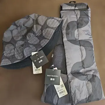 marimekko 그레이 & 블랙 버킷햇 머플러 세트