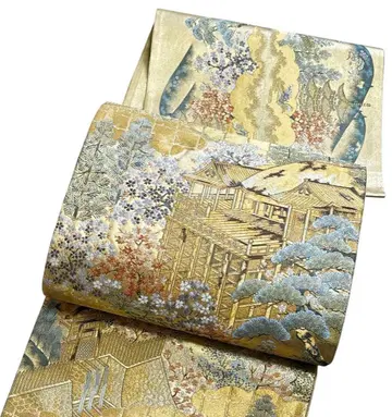 A 191 후쿠로 오비 육통 패턴 금박 당직 순수 실크 기모노