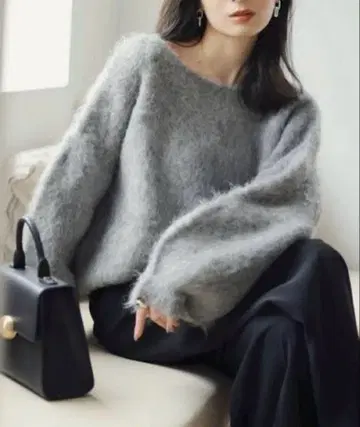 anuans 2way 알파카 혼방 니트 풀오버 그레이