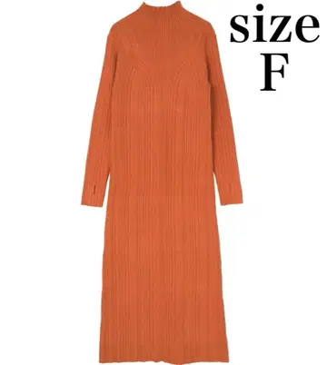 뷔스티에풍 리브 니트 원피스 롱 원피스 오렌지 니트 리브