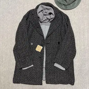 택 포함 새상품 니코앤드 트위드 코쿤 코트 블랙 x 실버 그레이