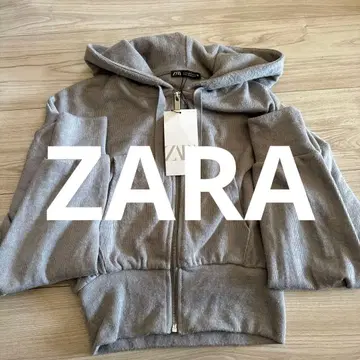 ZARA 그레이 후드 부착 숏 기장 후드티 S