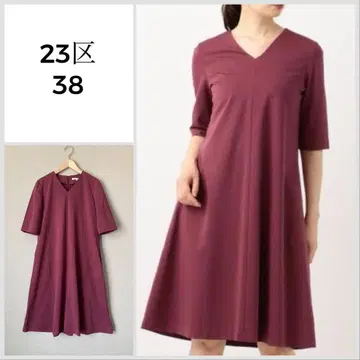 [ 새상품급 ] 23구 컴팩트 분또 V넥 원피스 사이즈 38 보르도