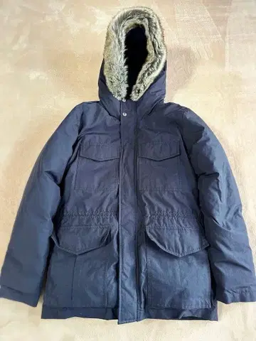 네이비 다운 자켓 퍼 후드