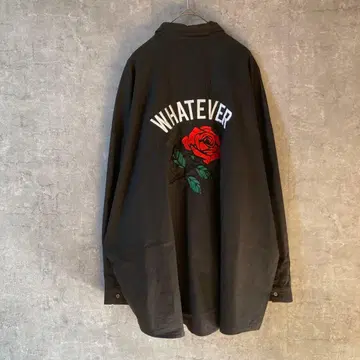 SPINNS 장미 자수 셔츠 긴팔 오버 사이즈 프리 사이즈 블랙