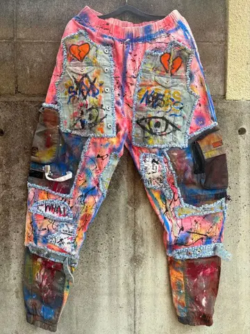 핸드메이드 리메이크 아트 워크 데님 팬츠