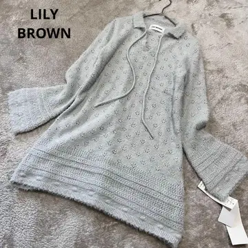 새상품 이번 시즌 릴리 브라운 페더 크로셰 니트 미니 원피스