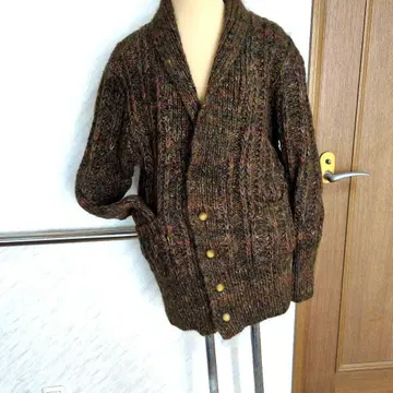 손뜨개 남성용 가디건 브라운 리브 편직