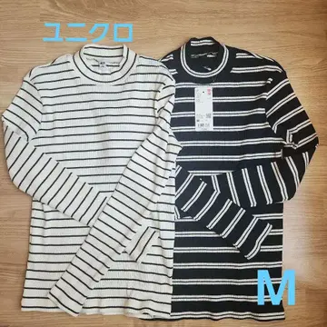 유니클로 리브 보더 하이넥 T셔츠 M 2장 세트
