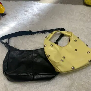 블랙 숄더백 내 포켓 부착 옐로우 컬러 백 세트