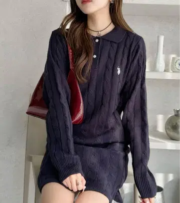 케이블 폴로 니트 미니 원피스