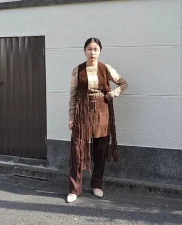 Vintage 롱 프린지 스웨이드 베스트
