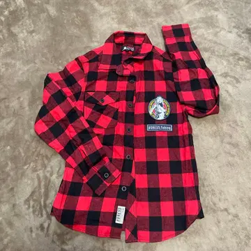 미사용 새상품 DRESS 플란넬 셔츠 S 빨간색/블랙 체크