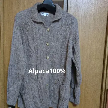 알파카 100% 우나 티나 케이블 니트 가디건 L 차콜