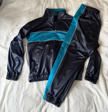 Champion 집업 저지 L 블랙/터콰이즈