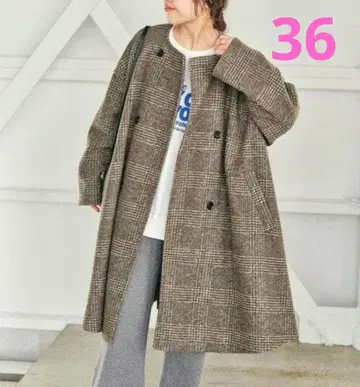 Spick and Span W 슬라이버 노카라 체크 판초 코트 36