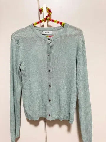 Mystrada 민트 그린 가디건 하트 버튼