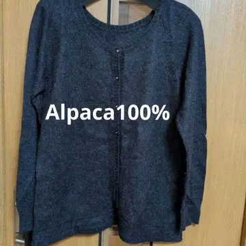 Alpaca 100% 다크 그레이 크루넥 긴팔 가디건