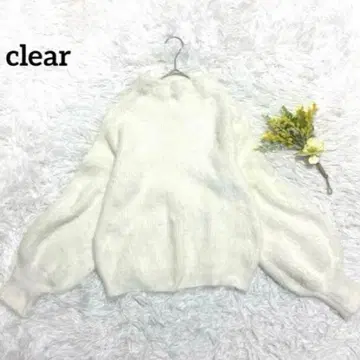 클리어 하이넥 스웨터 긴팔 니트 벌룬 슬리브 퍼지 아이보리