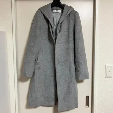 VICKY 울 100% 2way 후드 코트 노카라 코트 라이트 그레이